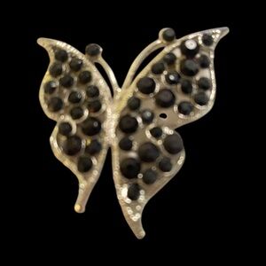 Elegant Silver and Black Butterfly Brooch